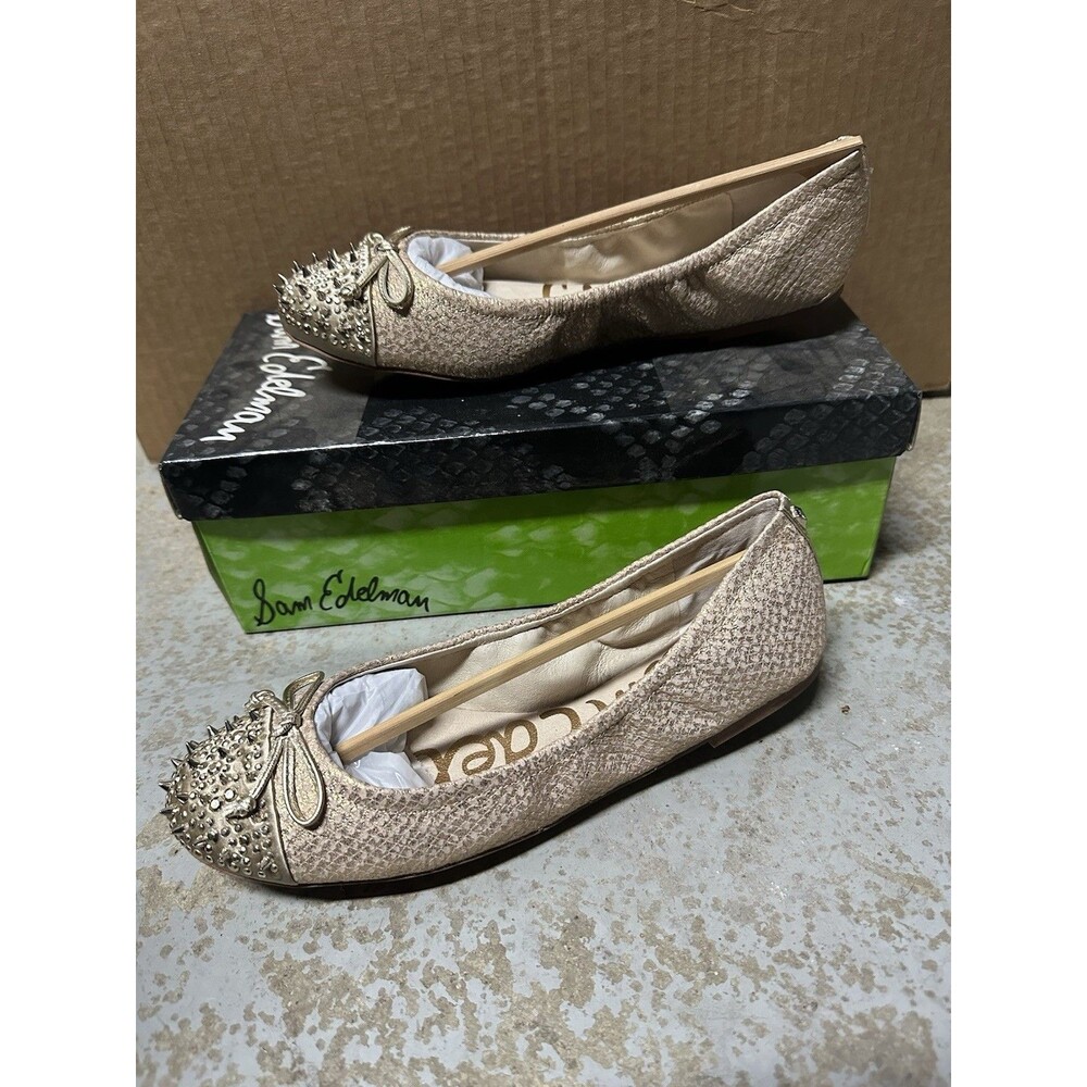Sam Edelman Beatrix Egypt Spike Cap Toe Flats Snake Print Gold 7.5 M